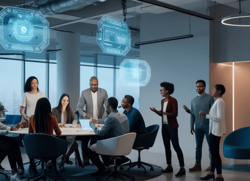 Team collaborating in a digital workplace